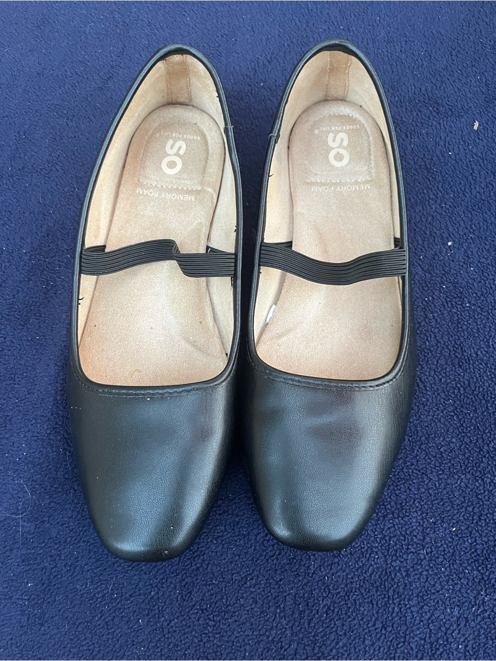 SO Black Square-Toe Ballet Flats with Elastic Strap